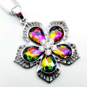 💎"LV Vibes" Iridescent Flower Multi Color Gemstone Statement Necklace Jewelry